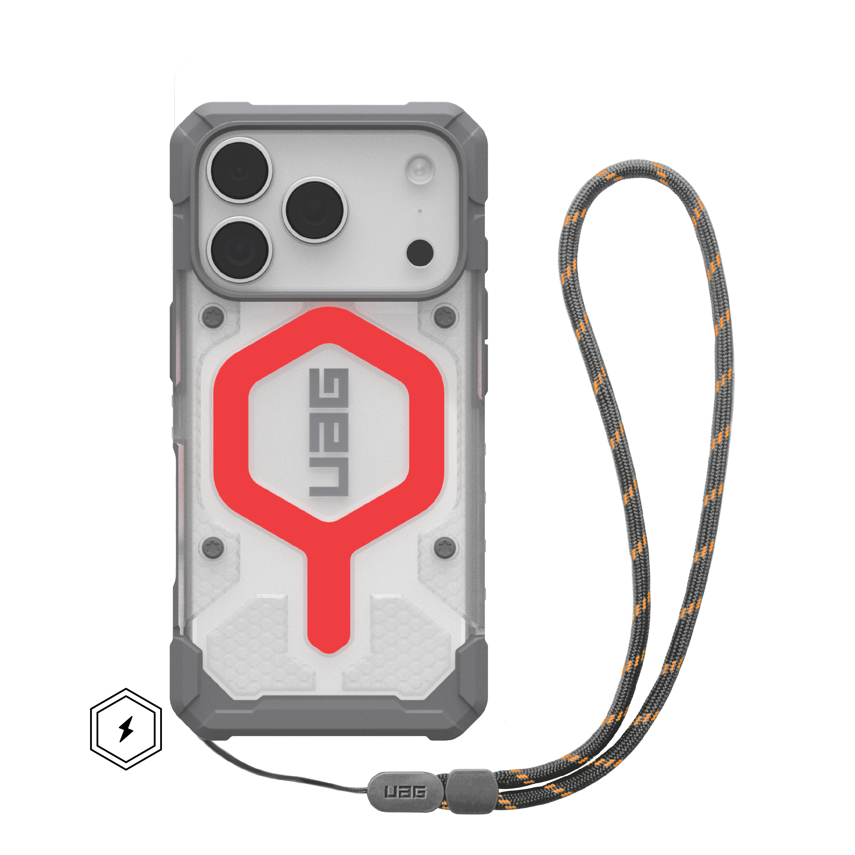 iPhone 17 Pro - Pathfinder Clear Hülle + Lanyard - Active Lava